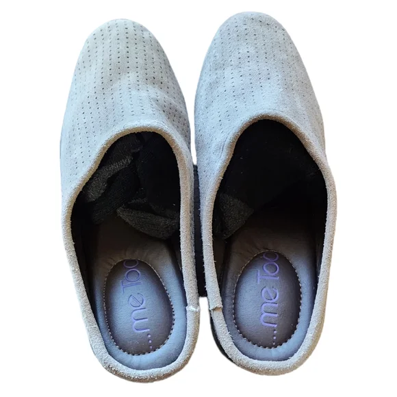 Me Too Zadiee Mules Shoes Women's 6M Beige Suede Stacked Heel Slip On - Picture 8 of 11